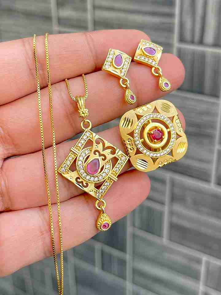 Gold Plated Pendant With Tops Ad Adjustable Ring Combo
